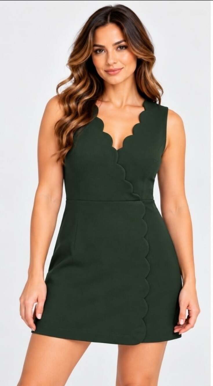 Ted Baker Dress Furnaed Mini Scallop V Neck Dark Green NWT Sz 4 Excellent T36